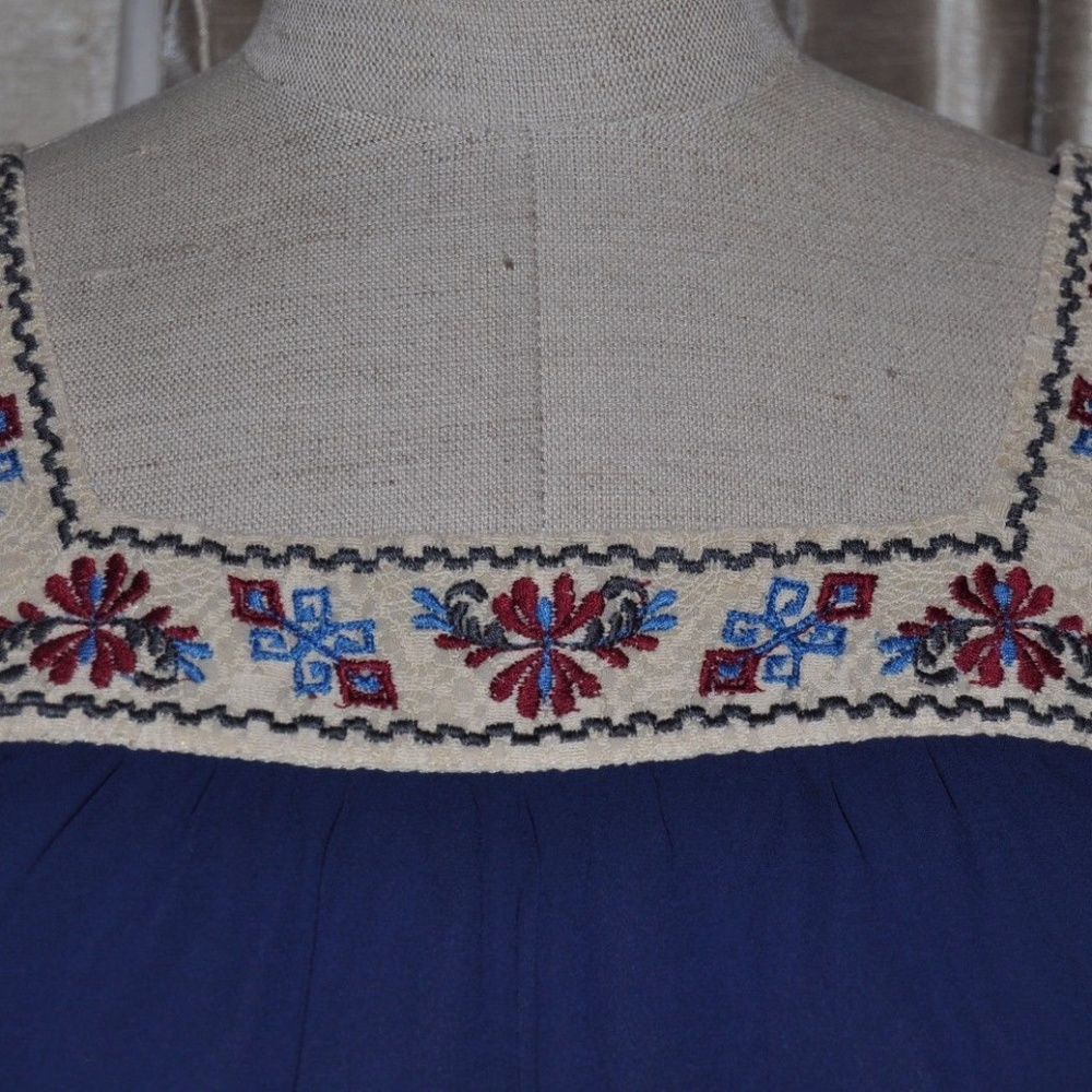 sold FLYING TOMATO Blue Folk Embroidered Swing Top - Picture 3 of 7